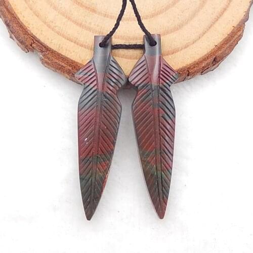 New Design Hot Sale Multi-Color Picasso Jasper Carved feather Earrings Bead 40x11x4mm,4.6g