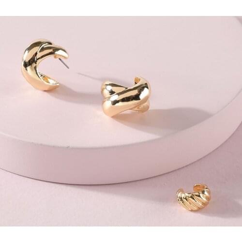 SRCOI Fashion Geometric Alloy Stud Earring Simple Irregular Metal Texture Earring Set Women Daily Party Jewelry Accessories