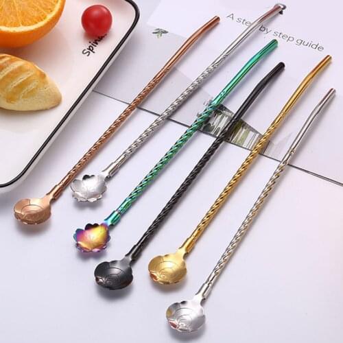 Cherry Blossoms Drinking Tea Yerba Mate Straw Stainless Steel Drinking Gourd Bombilla Filter Spoon Filter Coffee Stirring Spoons