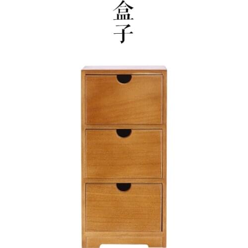 Japanese-style wooden wood drawer storage box cosmetic Desktop Storage debris jewelry gift retro finishing three