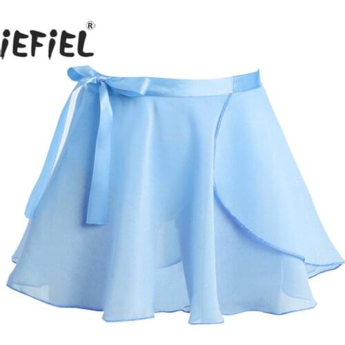 Kids Girls Ballet Dance Skirts Professional Classic Chiffon Mini Wrap Skirt with Tie Waist Leotard Teen Dance Class Tutu Skirt