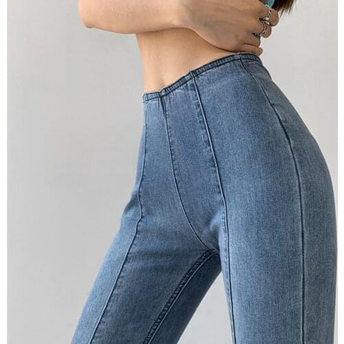 WOMENGAGA Street Sexy Jeans Girl Hip Lifting Elastic Waist Stretch Denim Flare Pants For Women Show Slim Wide Leg Trousers THLH