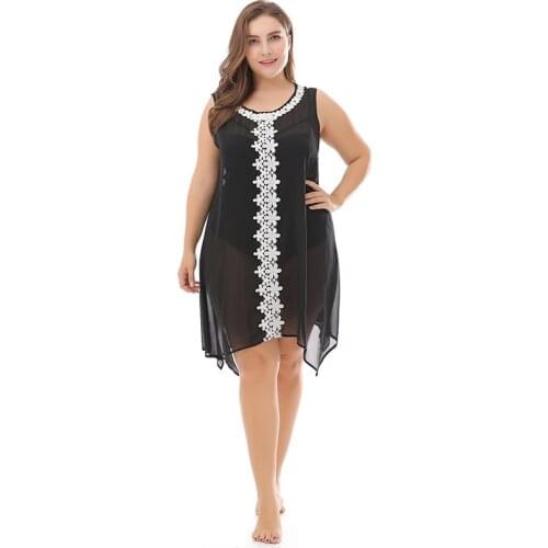 Ultra-thin Chiffon Dress XL To 3XL Sleeveless Sexy Beach Summer Dresses for Women Midi Women Cover Up Robes