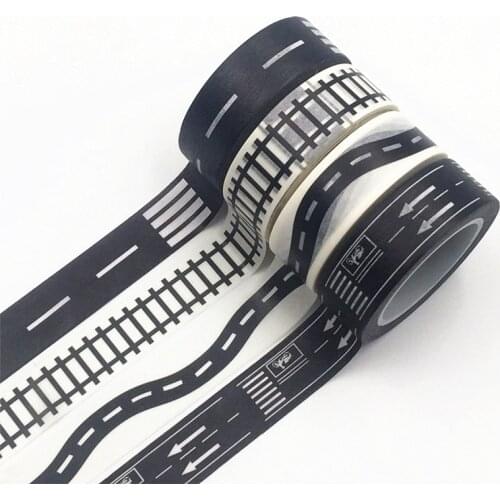 1.5CM*10M Black And White Highway shape Stripe Washi Tape Adhesive Tape DIY Scrapbooking Sticker Label Masking Tape