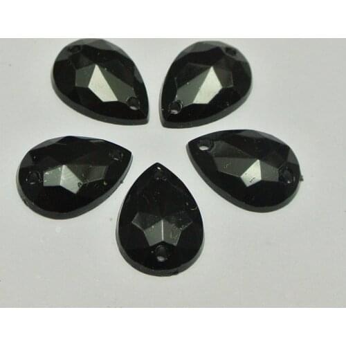 200 Black Acrylic Teardrop Flatback Sewing Rhinestone Button 10X14mm Sew on beads