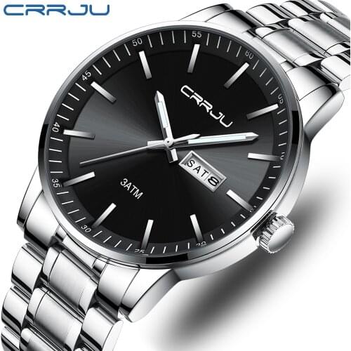 2021 CRRJU Fashion man Watches High-end mens Business Quartz Wristwatch Sports Stainless Steel Waterproof Clock Male Relogio