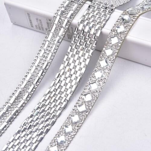 5yard/Lot Glass Hotfix Rhinestone Trimming Wedding Dress Decoration Clear Crystal Applique 0.7-2cm Width DIY Belt Garment/Shoes