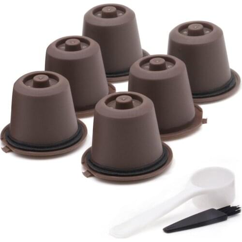 Reusable Coffee Capsule Filter Cup Refillable Caps Spoon Brush Filter Baskets Pod Soft 6 pcs