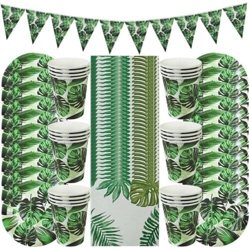 61Pcs Hawaiian Luau Party Decoration Palm Leaf Tableware Paper Plate Cup Tropical Summer Birthday Party Wedding Decor