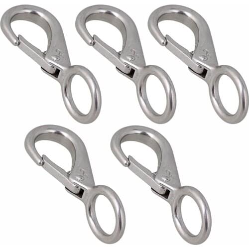 82mm Silver 304 Stainless Steel 2# Carabiner Secure Lock Boat Clip Hook Fixed Eye Hook Link 5pcs
