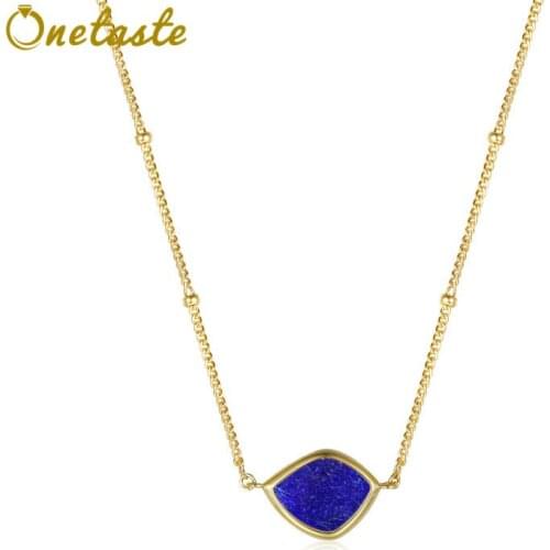 925 Silver Gold Plated Lapis Lazuli White Fritillaria Eye Pendant Necklace For Women Round Bead Chain Clavicle Chain Necklace