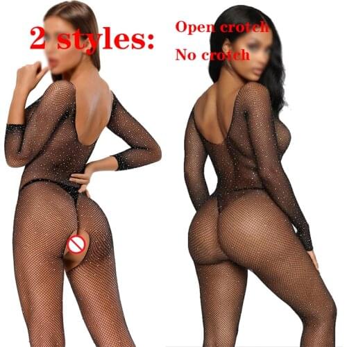 Sequined Fishnet Body Stockings Women Porno Sexy Lingerie Bodysuit Open Crotch One Piece Underwear Sleepwear Teddies