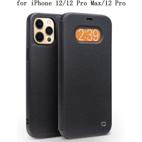 QIALINO New Genuine Leather Case for iPhone 12 Pro Max Business Flip Phone Cover Bag for iPhone 12Pro iphone12 funda skin window