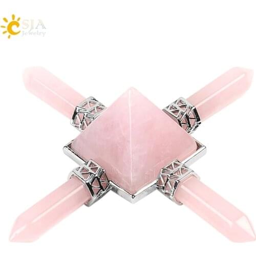 CSJA Reiki Healing Balance Indian Chakra 4 Point Pyramid Natural Gem Stone Energy Generator White Purple Crystal Obsidian E813