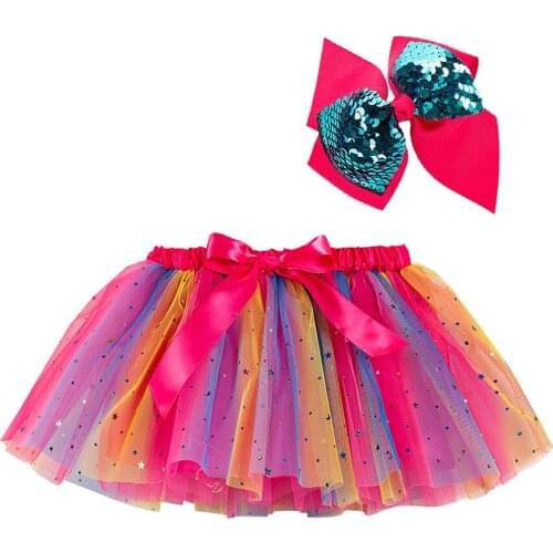 TELOTUNY Kids Girls Party Dance Ballet Costume Splice Rainbow Tulle Skirt+Bow Hairpin Outfits Baby Party Photograph Clothes