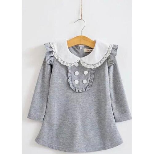 R&Z childrens dress 2019 spring and autumn new girls long-sleeved dress lace side doll collar dress