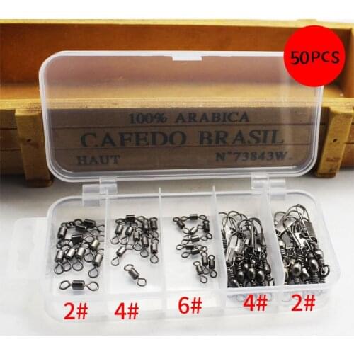 FANGBLUE 50Pcs Fishing Swivel Fishing Snap Quick Connecting Stainless Steel Carp Fishing Accessories Tackle For Fishing Lure