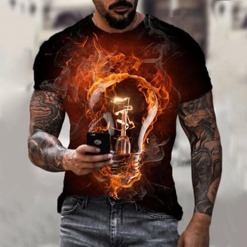 Oversized T-shirt 2021 Summer New 3d Printing Bulb Short-sleeved Fashion Personality Breathable Top Mens and Womens Clothing
