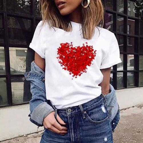 T Shirt Women Bicycle Love Printed T-shirt Summer Casual Tops Korean Harajuku Style Graphic T-shirts Camisetas De Mujer Clothing