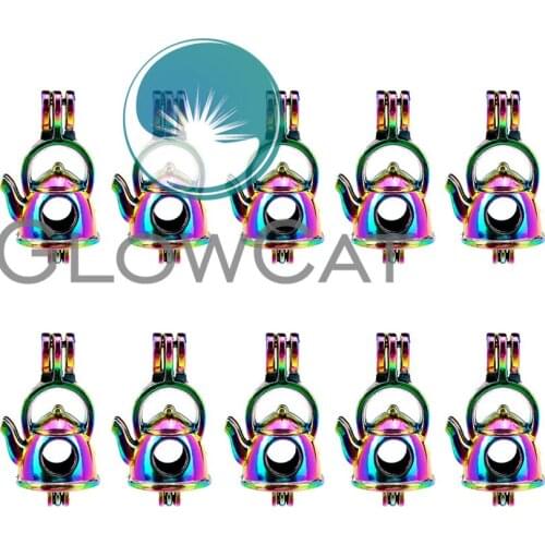 GLOWCAT 10x C623 Rainbow Color Kettle Beads Cage Jewelry Making Essential Oil Diffuser Aroma Pearl Cage Locket Pendant