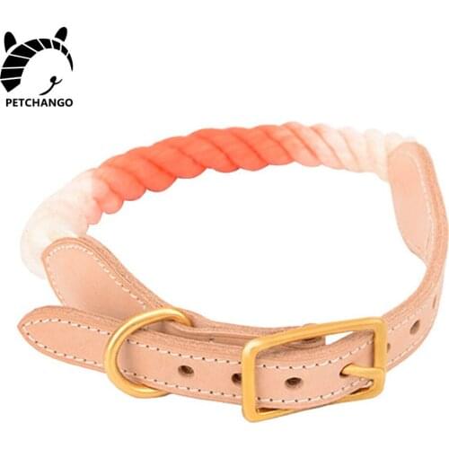 Cotton Rope Dog Collar Genuine Leather Belt Collar for Dog Cats Comfortable Small Medium Large Dogs Pet Supplies Dog Accessories