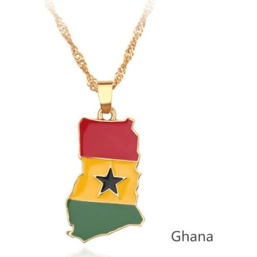 Ghanaian Country Maps Patriotic National Day Gift Gold Chain Ghana Map & Flag Pendant Necklace Women Men Fashion Jewelry