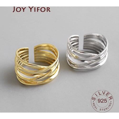 100% 925 Sterling Silver Open Ring for Women INS Minimalist Irregular Wave Pattern Gold Color Jewelry Bijoux Birthday