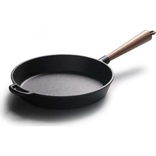 Kitchen cast iron frying pan steak pot with wooden handle Western-style home pan