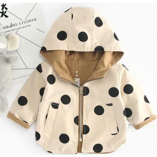 Baby Girls Jacket and Coat Spring Hooded Boys Windbreaker Jacket Polka Dot 2 Sides Wear Toddler Kids Jacket Outerwear Clothes