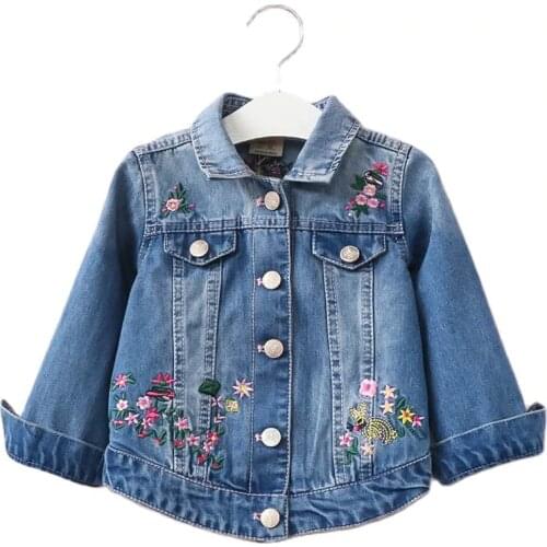 Denim Coat for Girls Baby Spring Autumn 2021 New Fashion Flower Embroidery Outwear Clothes Kids for Girl Children Denim Jackets