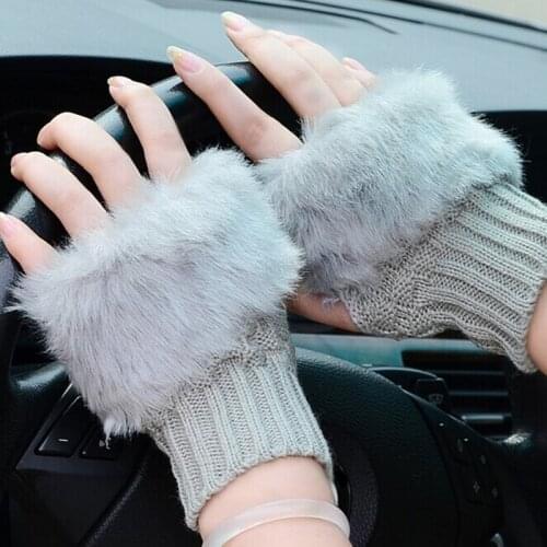 2021 Hot-Selling Stylish Ladies Imitation Rabbit Hair Half-Finger Gloves With Knitted Wool Autumn And Winter Fingerless Gloves