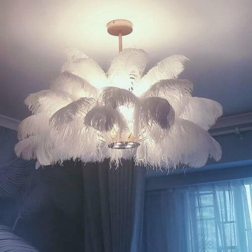 Nordic minimalist lamp Hanging feather lamp for chandelier white Kitchen bedroom living room Art Deco Hanglamp Fixture