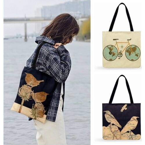 Fashion Beach Tote Nordic Art Map Painting Print Tote Bag For Women Casual Tote Ladies Shoulder Bag Foldable Shopping Bag