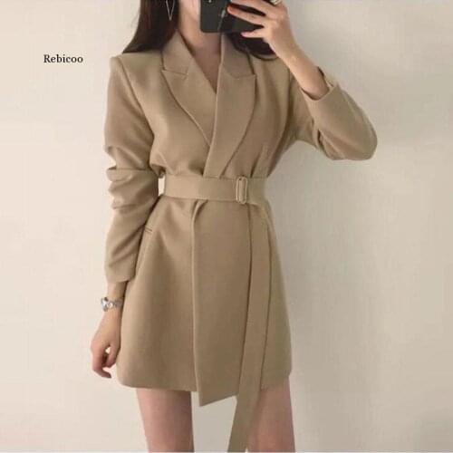 Fashion Spring Autumn Women Long Blazers Jacket with Belt Female Outwear Office Lady Coat England Style Cardigan