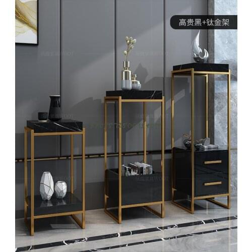 Marble light luxury flower stand post-modern side bedroom living room bathroom indoor balcony storage shelf