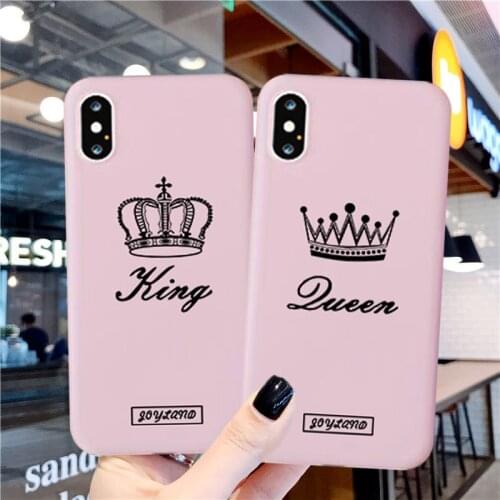 JAMULAR Cute King Queen Crown Lover Couple Case For iPhone 7 11 Pro XS MAX SE 2020 X XR 6s 8 Plus Pink Silicone Soft Phone Cover