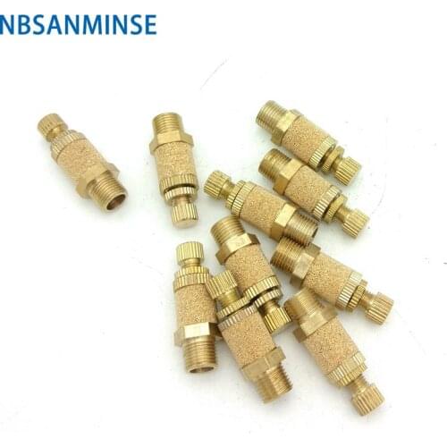 NBSANMINSE 10Pcs/lot B 1/8 1/4 3/8 1/2 3/4 Exhaust Muffler Throttle Valve Silencer Sintered Copper Muffler Brass Fitting