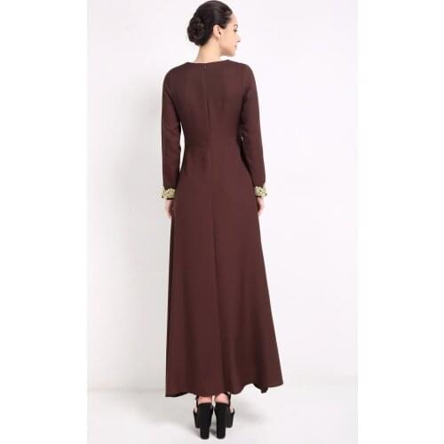 2021 New Dubai Turkish Muslim Robe Dress Round Neck Long Sleeve Lace Waist Waist Middle East Morocco Kaftan Skirt Islamic Dress