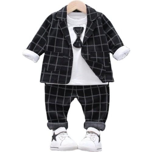 New Autumn Winter Kids Formal Clothing Sets Baby Boys Girls Thick Coat T Shirt Pants Toddler Clothes Children Gentleman Costume