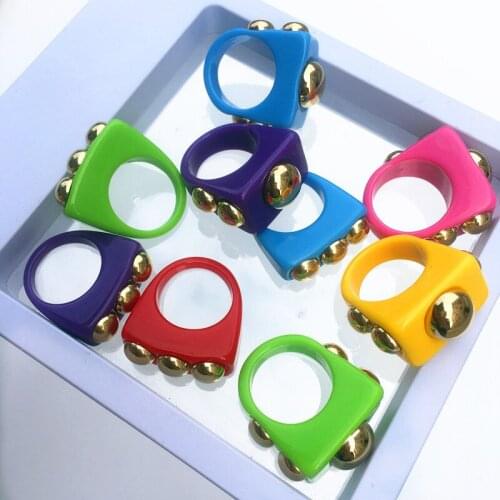 New Square Geometry Color Resin Ring Cool Girl Ring Suitable For Christmas Gift Wholesale rings set for women