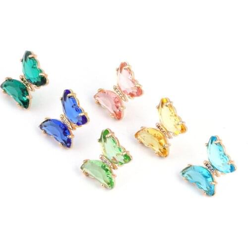New Designer Luxury Shiny Candy Colors Transparent Glass Crystal Butterfly Earrings Women Girl Stud Earings Gifts Jeweler