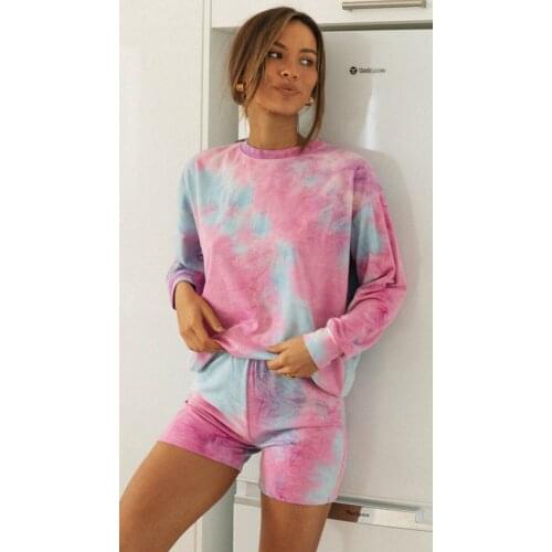 New womens tie dyeing fashion printing leisure long sleeve home suit