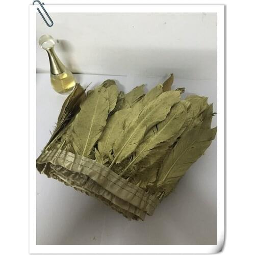 Wholesale 2m/lot 200pcs 13-17dyed gold color goose feather trim ribbon for party performance Free Shipping
