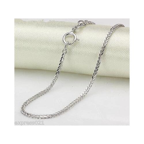 Pure 18K Solid White Gold Necklace/ Wheat Shiny Link Chain Necklace/ 1.7-2g