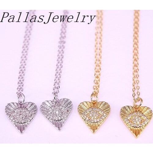 10Pcs CZ Heart Necklaces For Women Crystal Paved Pendent Necklaces Fashion Jewelry Gifts