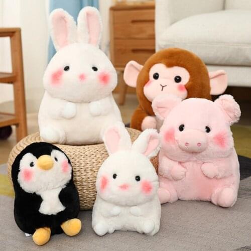 6 Styles New Animal Sweet Pig Monkey Penguin Rabbit Plush Toy Soft Cartoon Elephant Cows Stuffed Doll Baby Pillow Girl Baby Gift