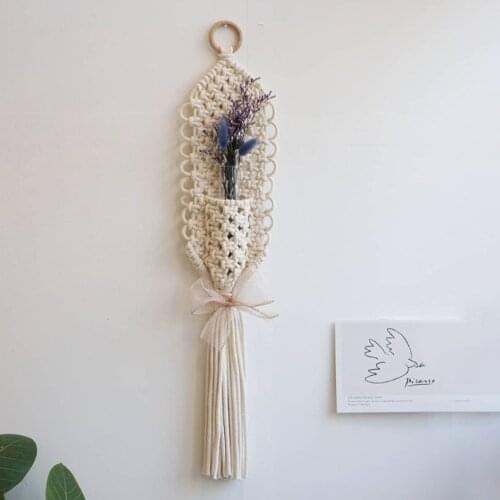 Nordic Hand-woven Hanging Basket Tapestry Bohemian Green Plants Potted Indoor Flowers Gardening Decoration Wall Hanging