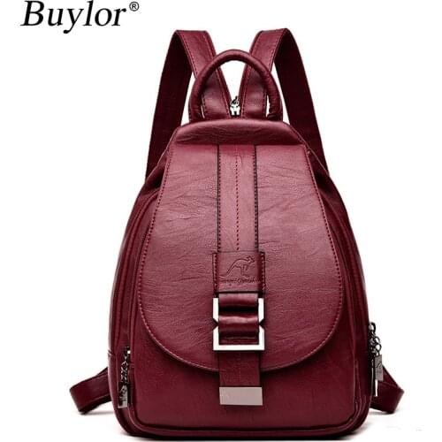 Buylor Women Backpack Fashion Leather Shoulder Bag Casual Large Capacity Female Backpack Ladies Travel Pack Girls School Bag
