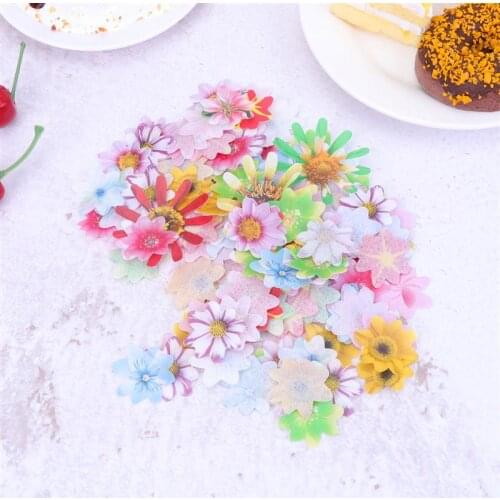40/48/72/120pcs Edible Rice Paper Flowers Wafer Paper Flower Colorful Cupcake Toppers Desserts Cake Decoration