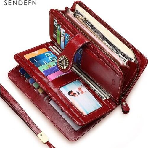 SENDEFN RFID womens wallet occident long zipper Cowhide ladies wallet Large capacity clutch portfel damski cartera wallet women